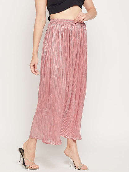 Poly Knit Pleated Maxi Skirt - Light Pink