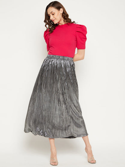 Poly Knit Pleated Maxi Skirt - Black