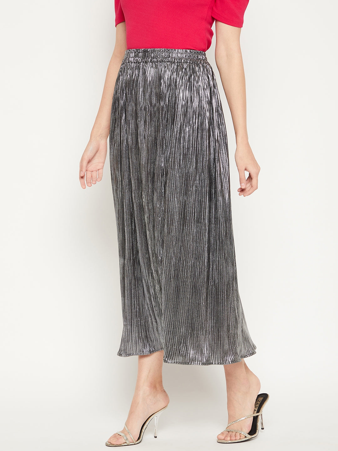 Poly Knit Pleated Maxi Skirt - Black